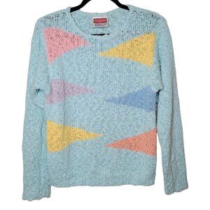 Cherry Stix Loose popcorn knit Sky blue triangle print long sleeve sweater Med